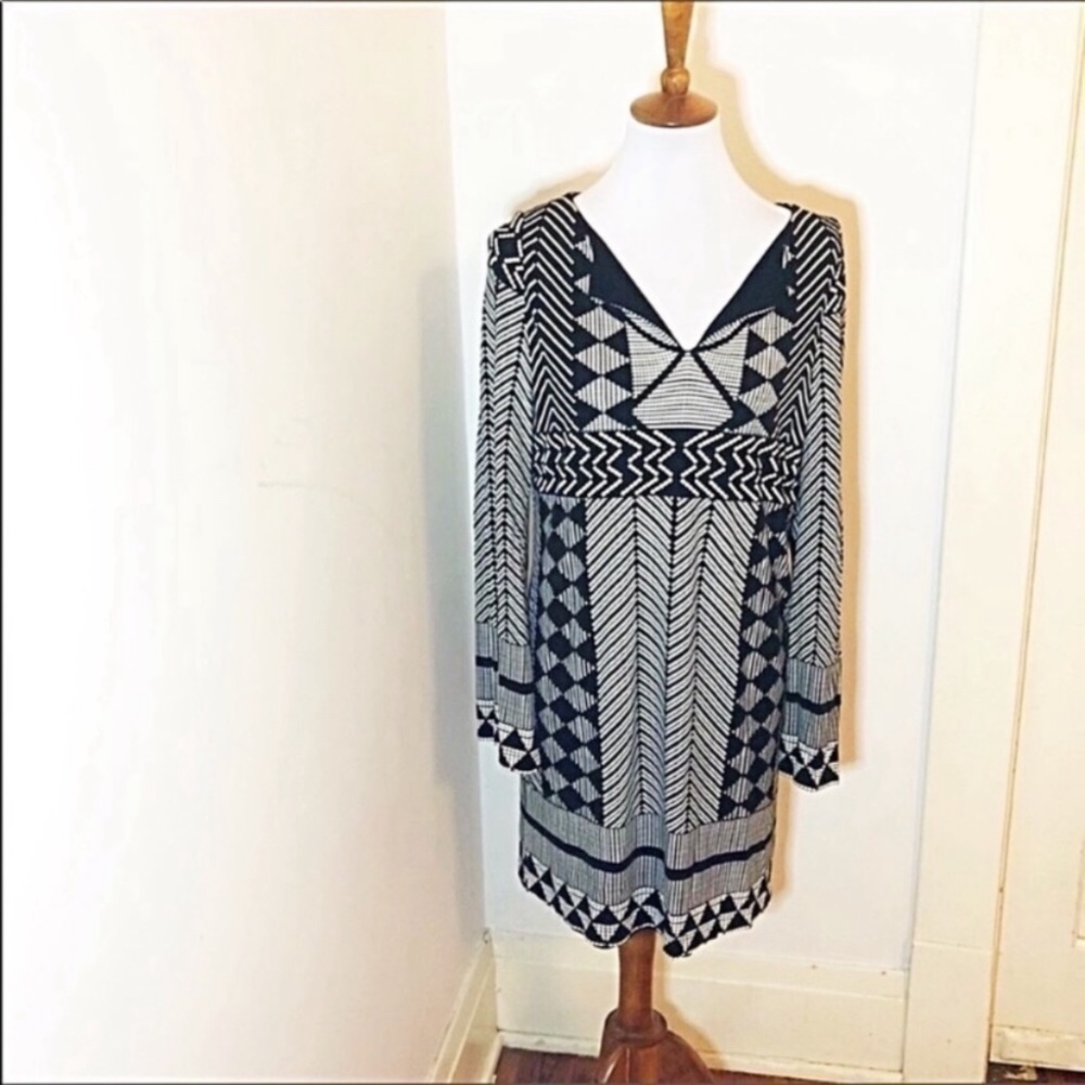 Nicole Miller black white print boho dress Sz s